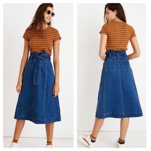 Madewell Denim Paperbag Midi Skirt In Indigo Wash